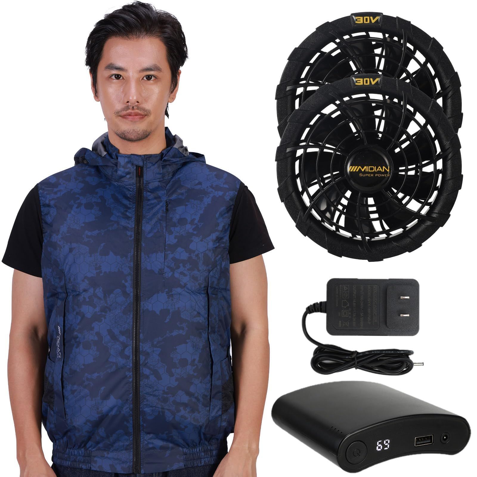 新着商品 MIDIAN 空調作業服 30V超高出力 - 20000mAh大容量 バッテリー付き 空調ベスト 作業着 5段階調節 3D循環送風 UV防止 熱中症対策 男女兼用