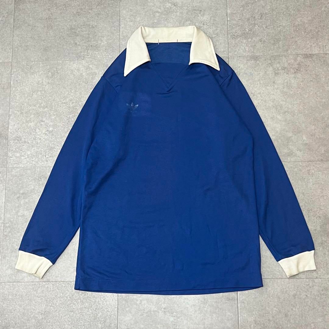 希少　70s 80s アディダス　ゲームシャツ　ユニフォーム　青　ビンテージ　L 希少 70s 80s アディダス ゲームシャツ ユニフォーム 青