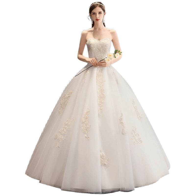 ウェディングドレス2025 新婦小柄長トレーンシンプル森系同款フランス風プリンセススカートビスチェウェディングドレス