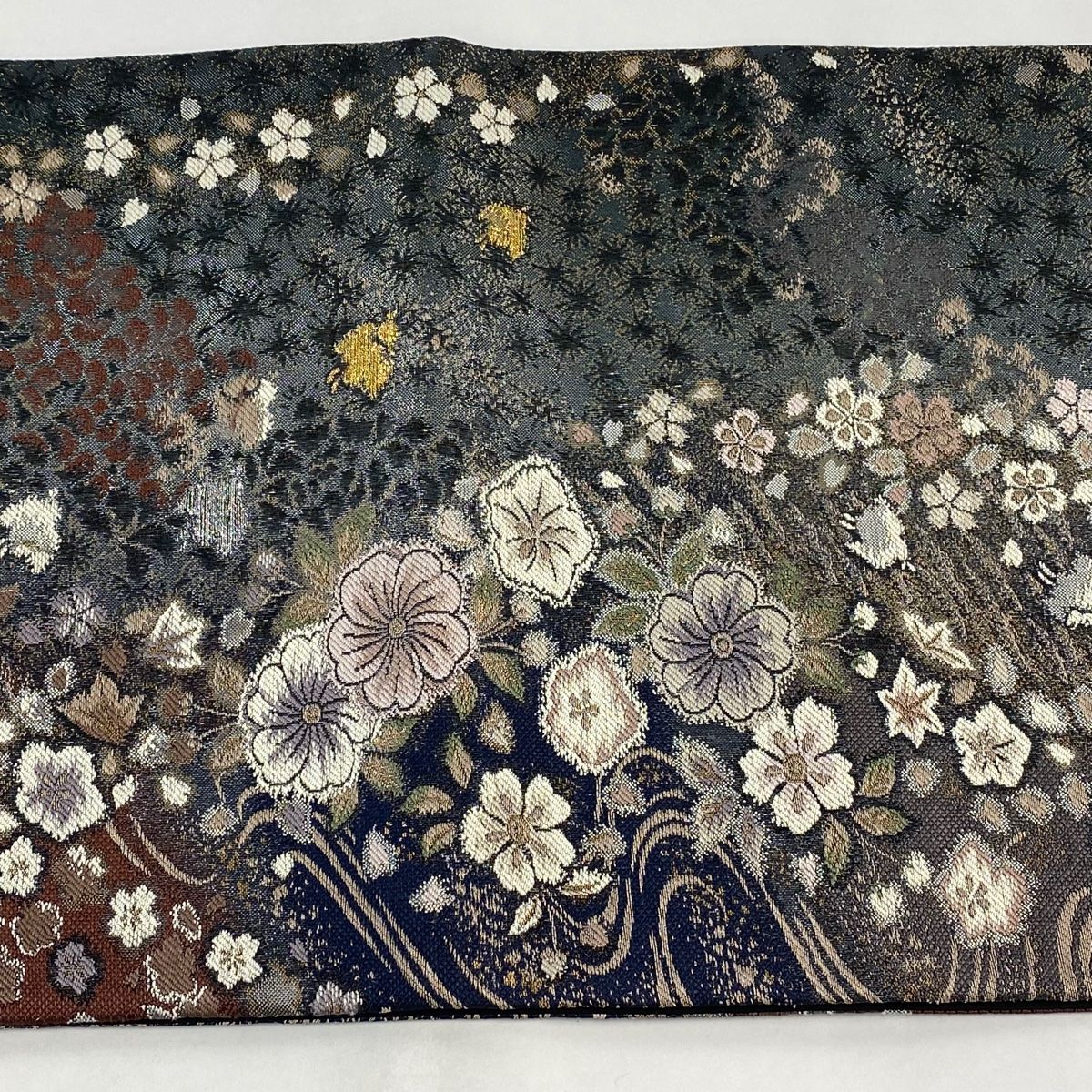 袋帯 美品 秀品 やまと 辻が花 千鳥 本金箔 プラチナ箔 深緑 六