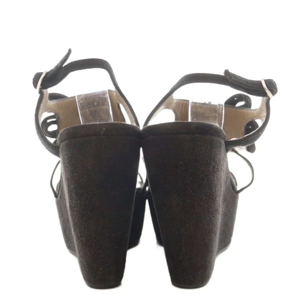  マルニ MARNI サンダル ウェッジソール 厚底 ストラップ フラワーモチーフ スエード 36 黒 ブラック AN 20 サンダル サンダル ミュール