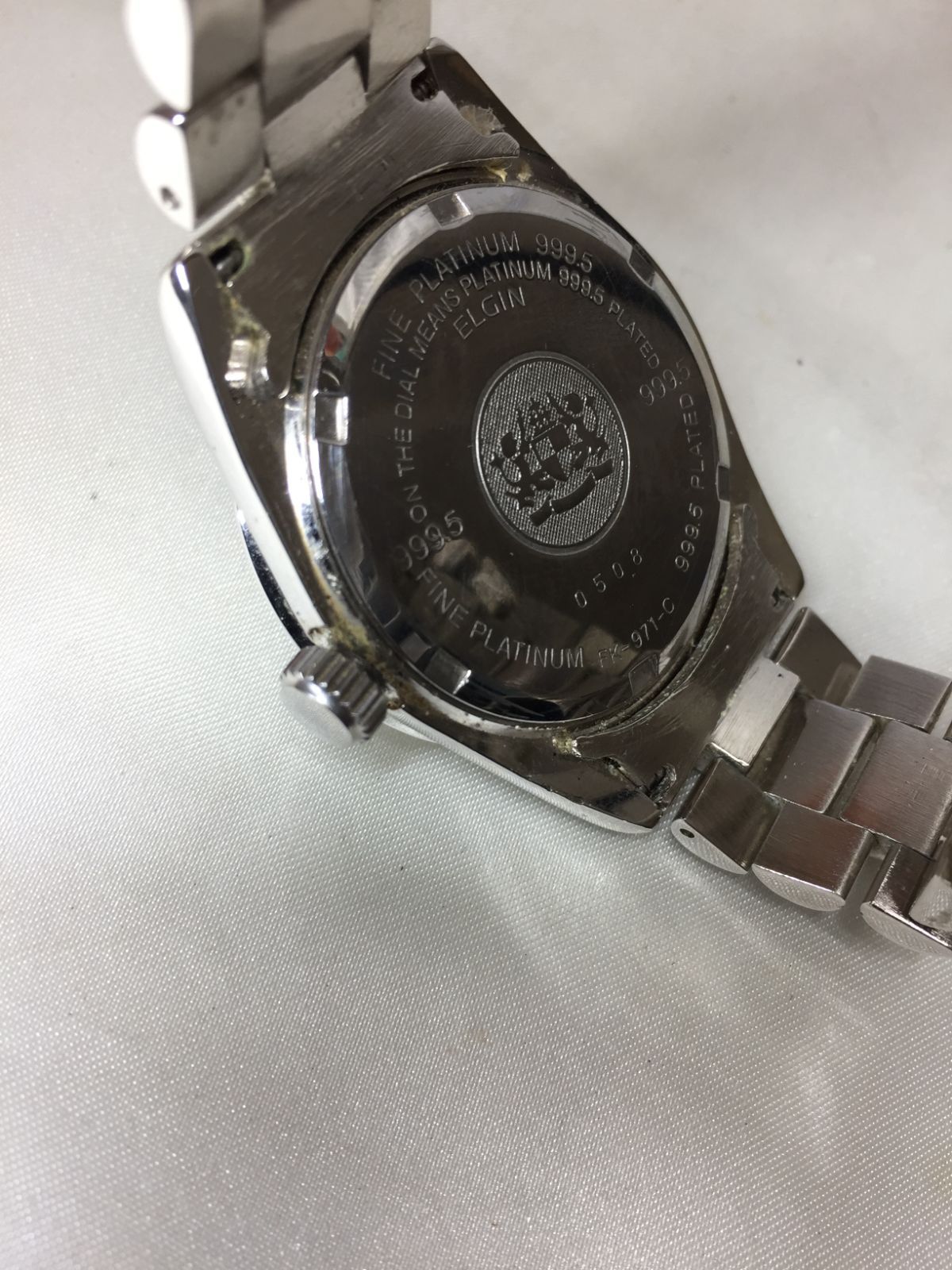 S【ジャンク】ELGIN DATE QUARTZ DELUXE FINE PLATINUM 999.5