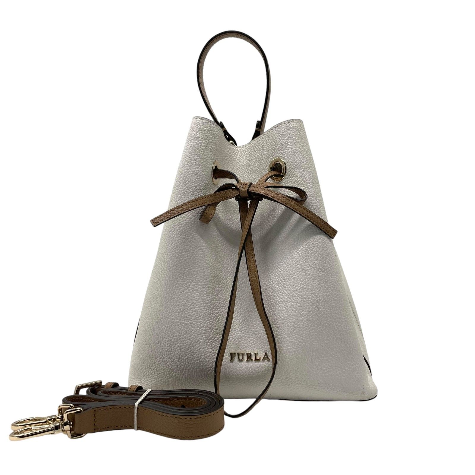 FURLA フルラ コスタンザ 巾着型 2way ショルダーバッグ ホワイト 本革  