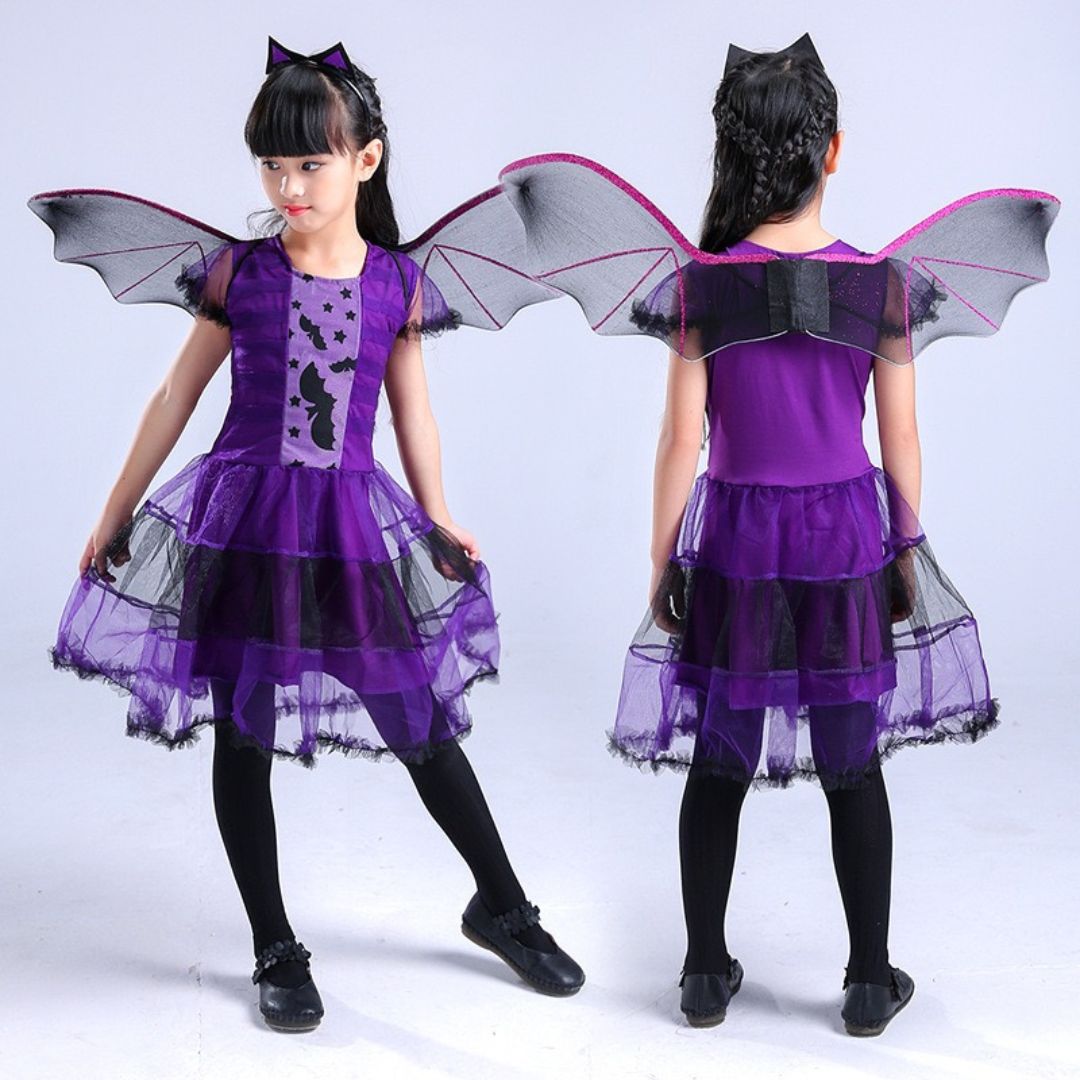 新品】100 小悪魔　ハロウィン コスプレ 女の子 魔女 キッズ　紫　コウモリ 新品】100 小悪魔 ハロウィン コスプレ 女の子 魔女 キッズ 紫 コウモリ