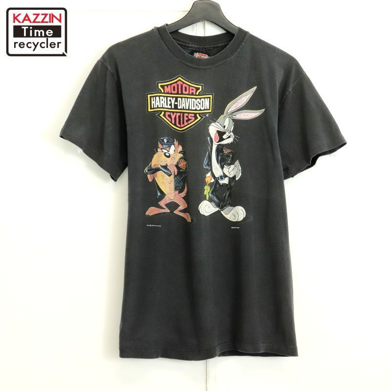 90s HARLEY DAVIDSON タズマニアン デビル Tasmanian Devil Hanes バックスバニー バイカー モーターサイクル 半袖Ｔシャツ メンズ 表記Mサイズ