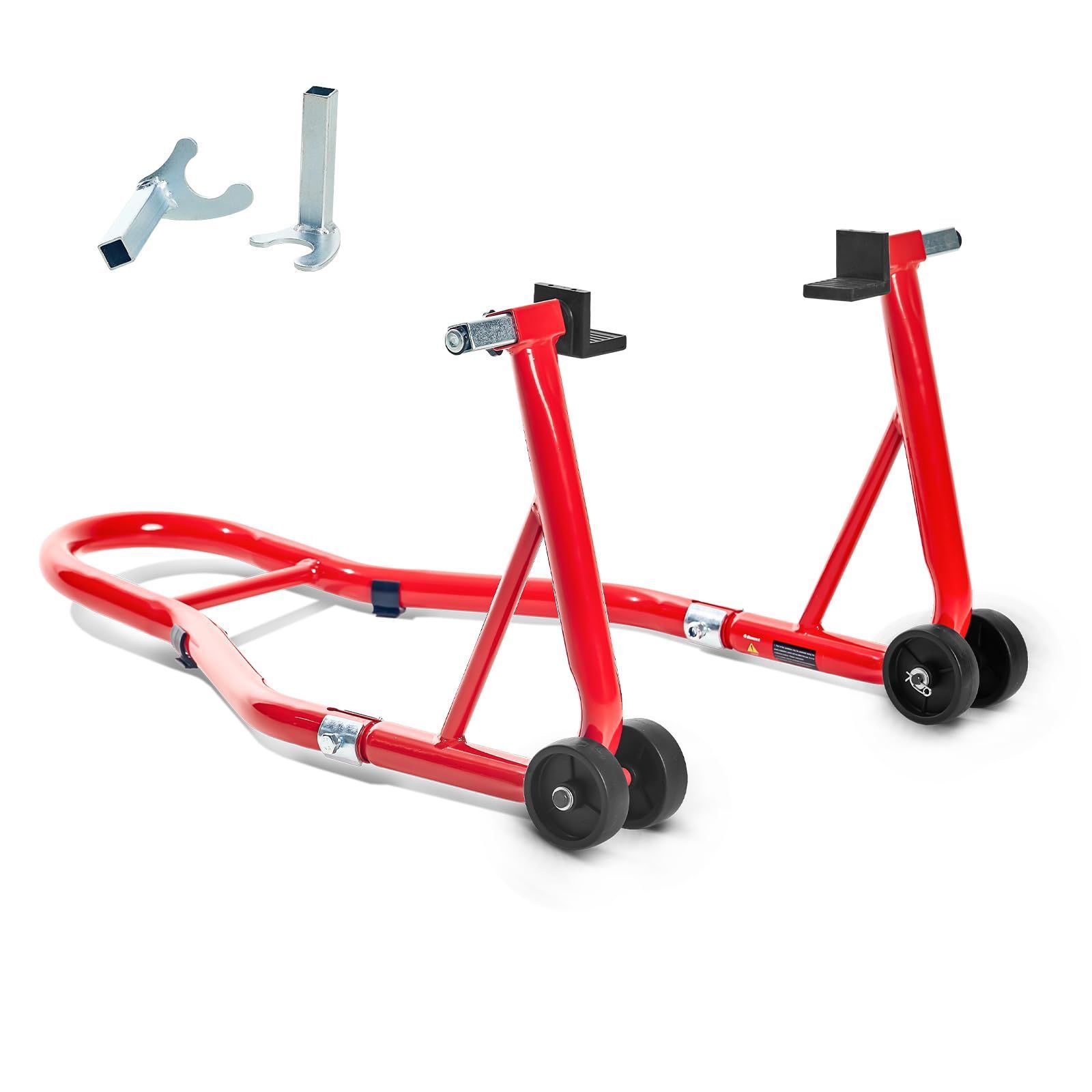 【新着商品】後輪用 整備用 メンテナンススタンド 耐荷重340kg 750LBS リア キャスター付き バイクスタンド L型＆U型2種類付き Donext レッド