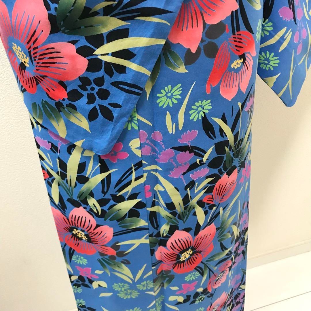 何でも揃う 浴衣]美品 リサイクル着物 花火 祭り たんぽぽ 花模様 青色地 綿 着物・浴衣