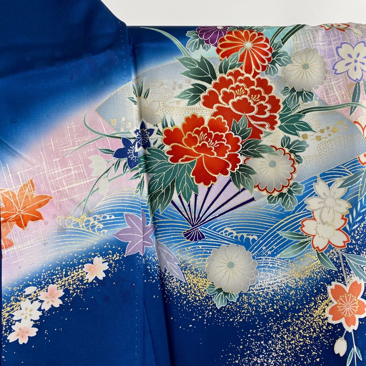 ✨ 新商品 【 有松絞り 】身丈155cm 桜文様 縦縞 紺地 絞り 夏 401