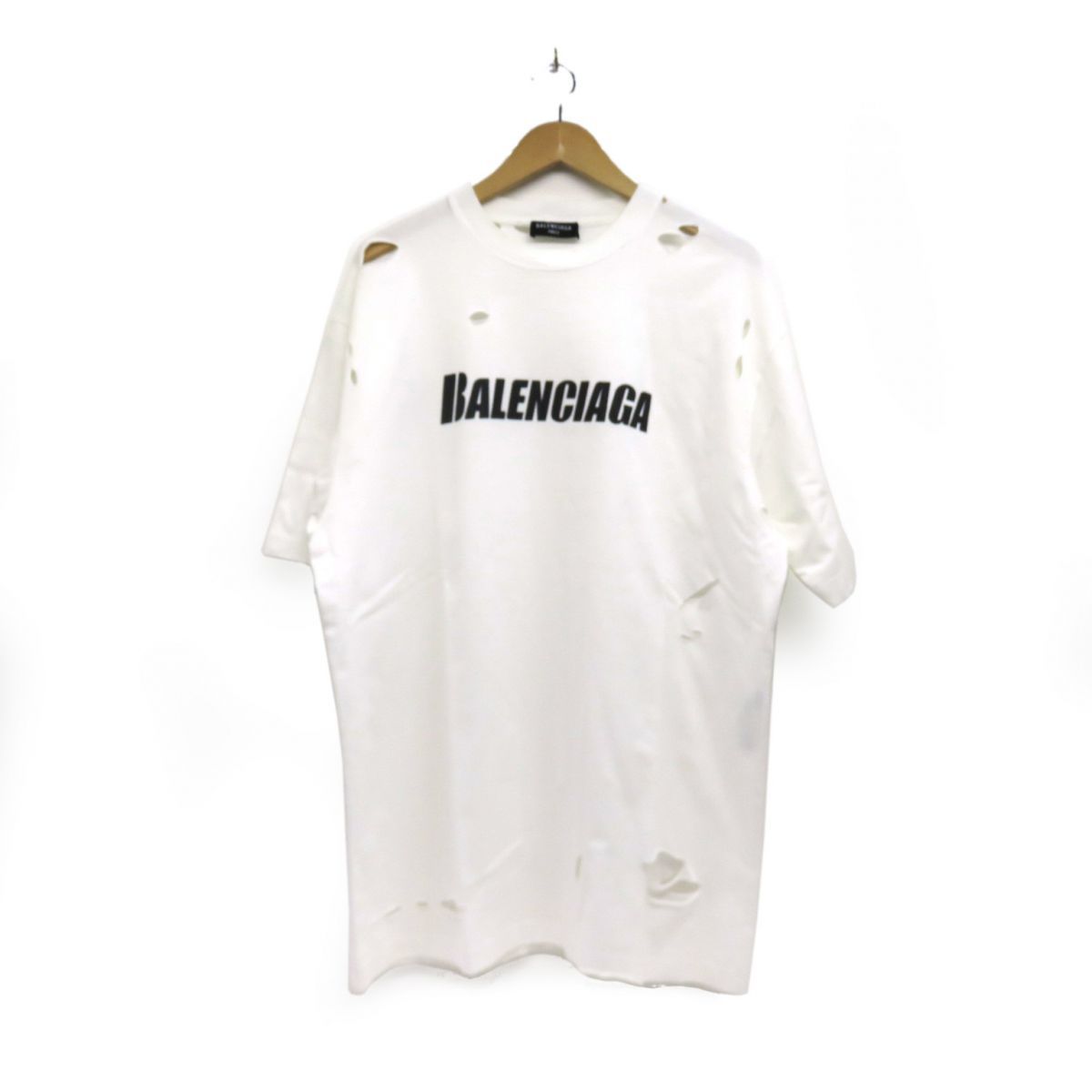 BALENCIAGA バレンシアガ デストロイ加工 ロゴプリントTシャツ