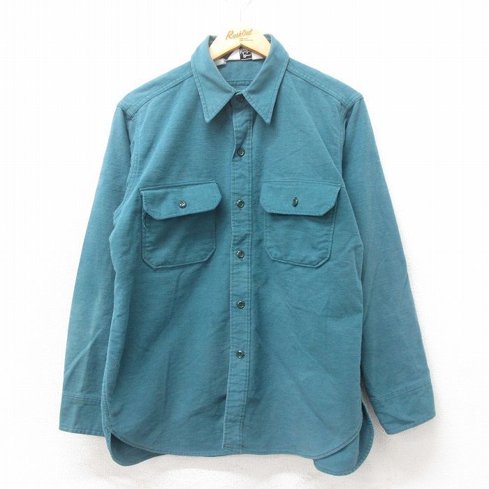 L/古着 ウールリッチ 長袖 ヘビー フランネル シャツ メンズ 80s 青緑 25mar10 中古 トップス