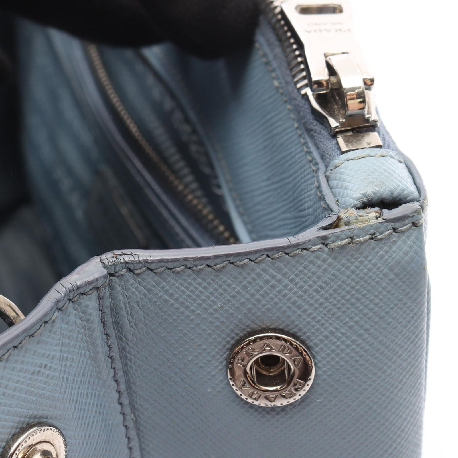 美品【PRADA】ブルー レザー SAFFIANO LUX クロスボディバッグ プラダ PRADA ハンドバッグ SAFFIANO LUX ガレリア スモール