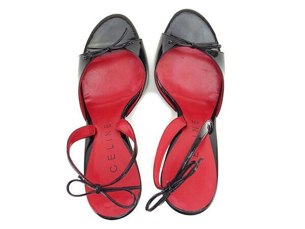 セリーヌ サンダル #36・12 ブラック×レッド エナメルレザー CELINE