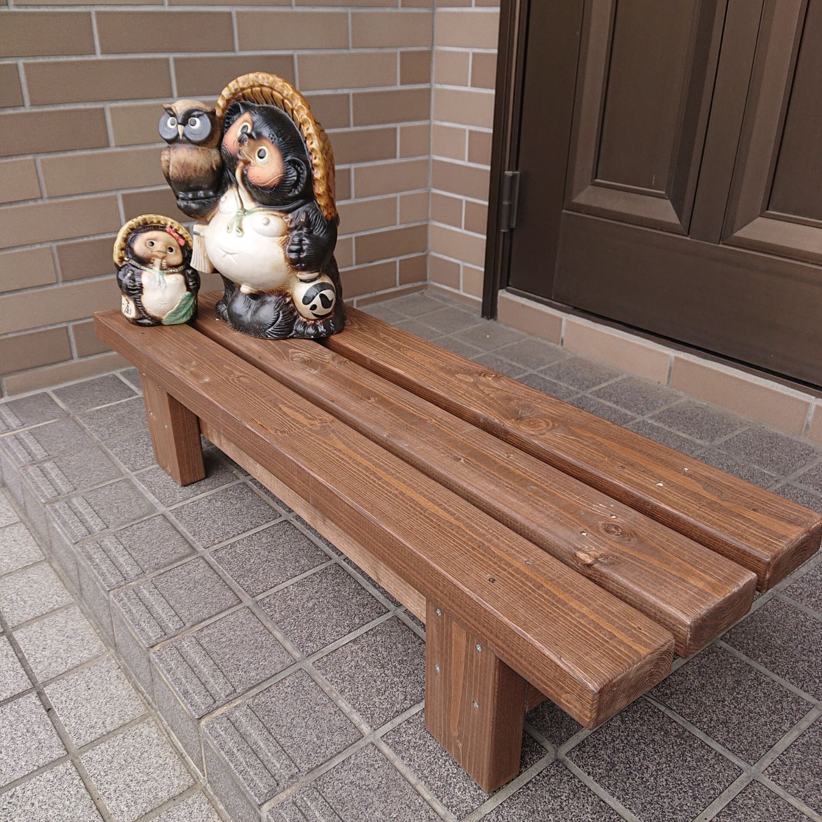 ハンドメイド ショートベンチ 収納ボックス (ダークチーク色