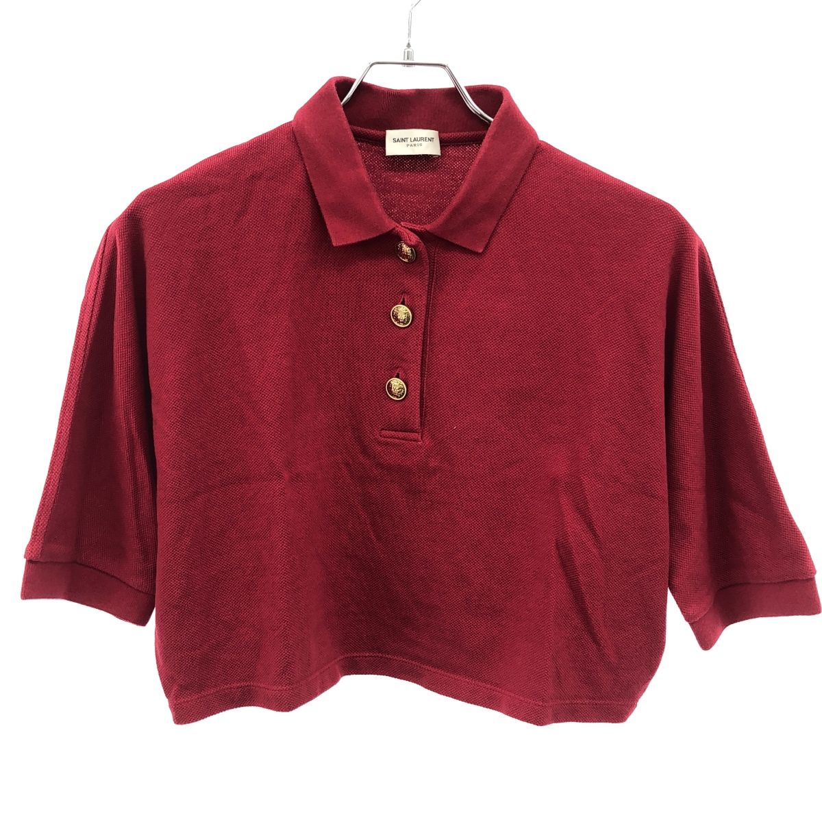 SAINT LAURENT PARIS サンローラン パリ クロップドショートスリーブニットポロシャツ 693291 Y36UM 6258 レッド S