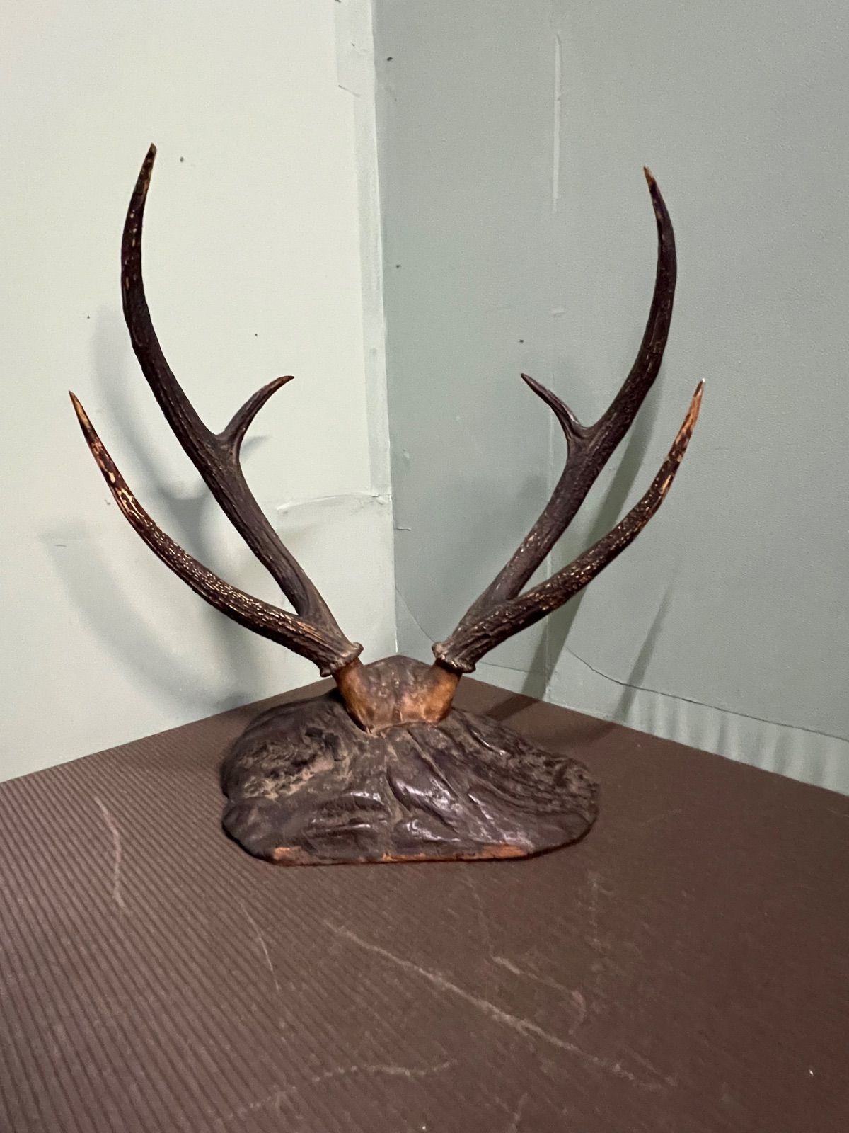 土産もの アフリカ 【顔・象】木彫 現地購入(ジンバブエ) ○縦 63cm