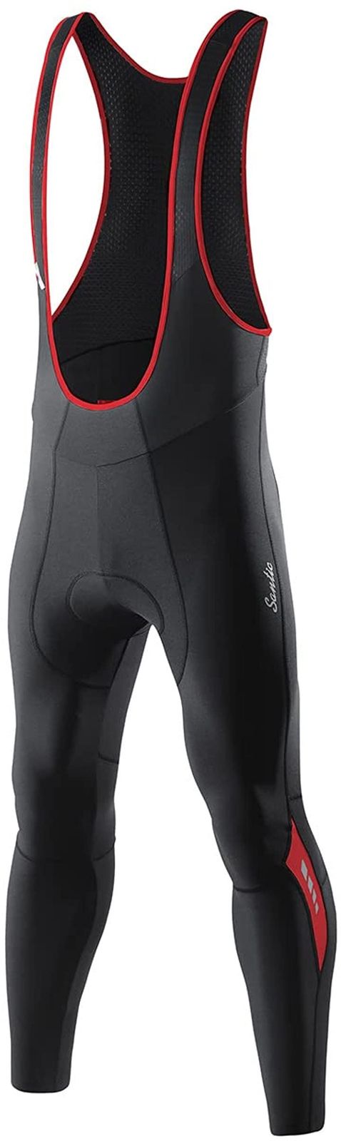 Santic(サンティック) メンズ ビブパンツ ビブロングタイツ 裏起毛 防寒 3Dパッド付き 自転車 スポーツウェア サイクルウェア( レッド，  L)