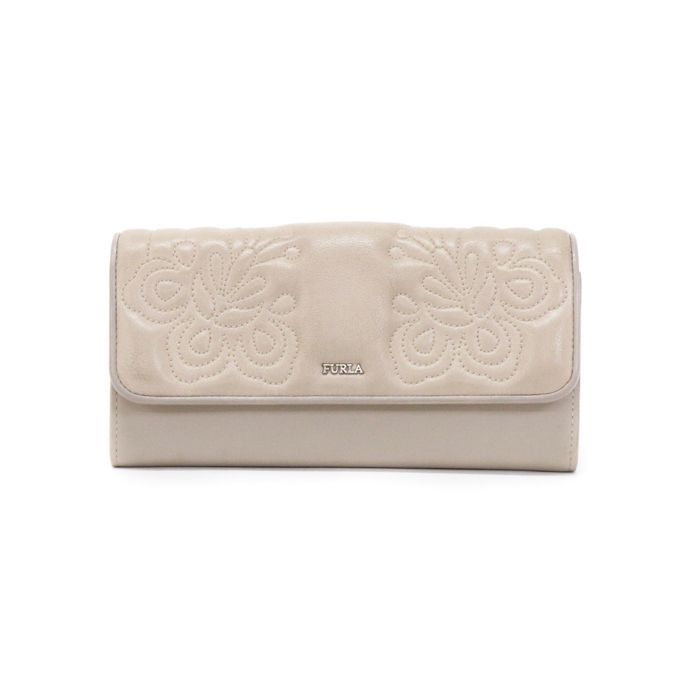 フルラ FURLA チェーンウォレット レザー 花柄 長財布 かぶせ蓋