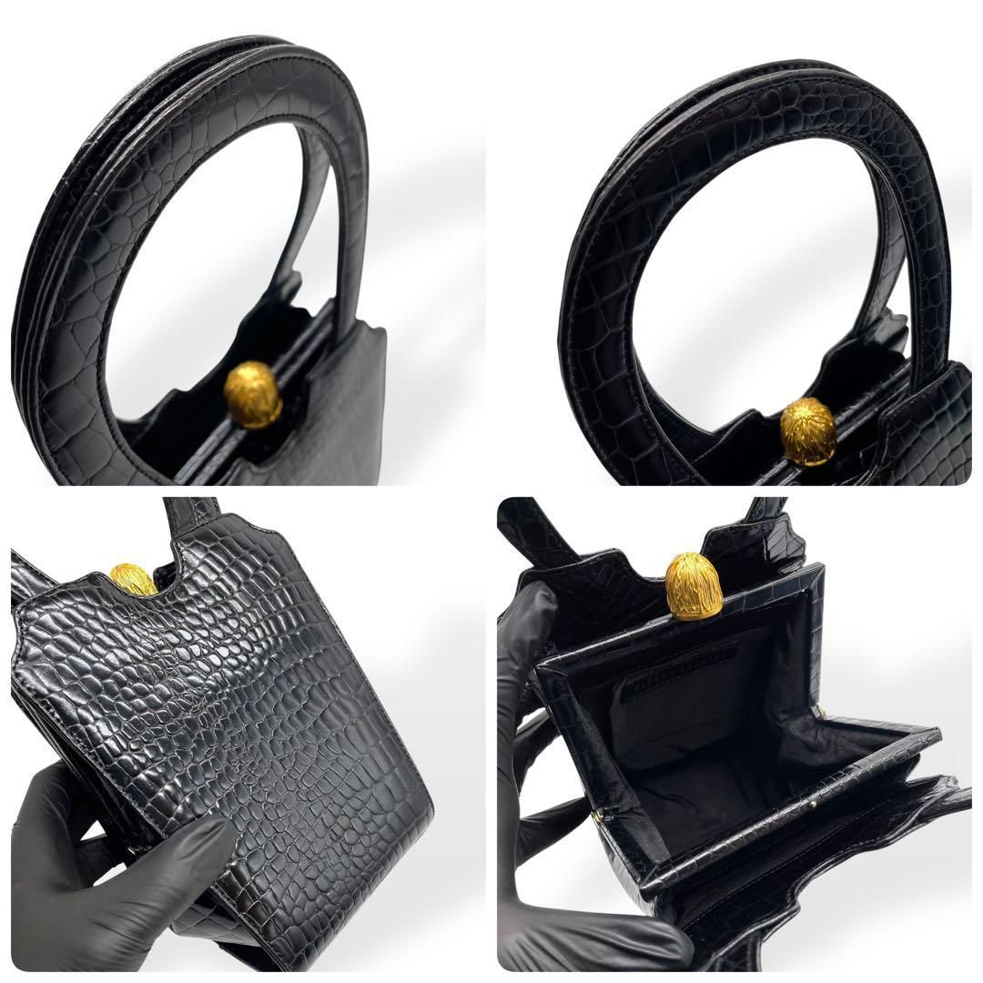 【極美品】Hiroko Koshino ハラコ 牛革 ハンドバッグ 未使用級 希少 HIROKO KOSHINO ハンドバッグ クロコ型押し 牛革