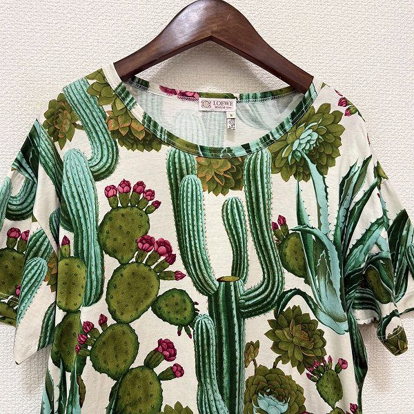 絶対大特恵！ snc ロエベ LOEWE Tシャツ S 白 緑 ピンク カットソー 半袖 サボテン柄 レディース 918577