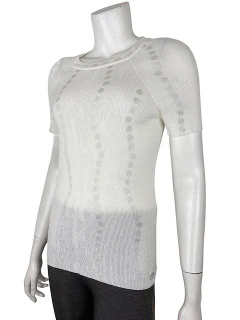 シャネル 16Pラメドットステッチ入リネンＸコットン混トップス CHANEL