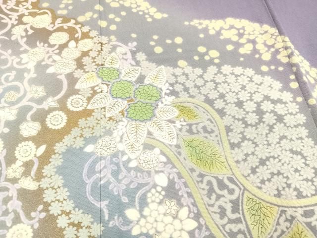 平和屋着物○十日町 名門 滝泰謹製 訪問着 絞り 草花文 暈し