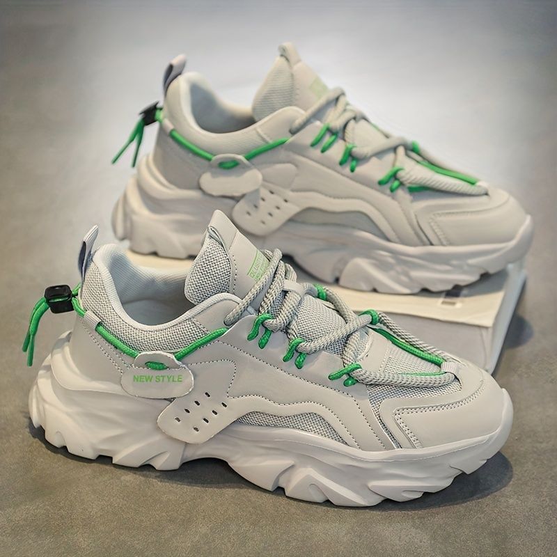 シューズ スニーカー メンズ インソール 疲れない 秋 春 夏 冬 トレンディ 厚底 高さアップ オリジナルニッチ レトロダッドシューズ カジュアル 多用途 ストリート アウトドア メンズシューズ 快適 滑り止め スポーツ ランニング グレー グリーン