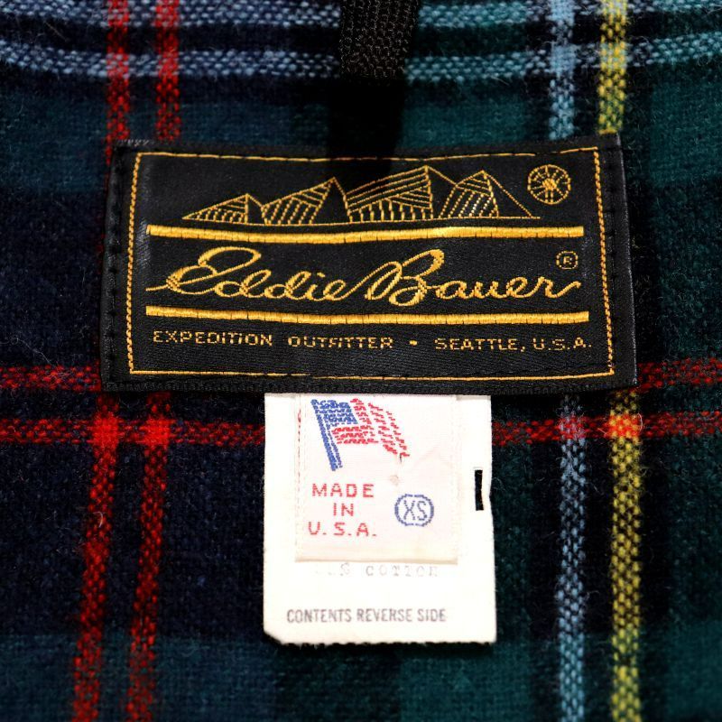 70s USA製 vintage Eddie Bauer 無地 黒タグ 裏地ネル
