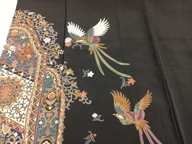 平和屋着物□豪華黒留袖 作家物 刺繍 鳳凰花唐草文 金彩 正絹