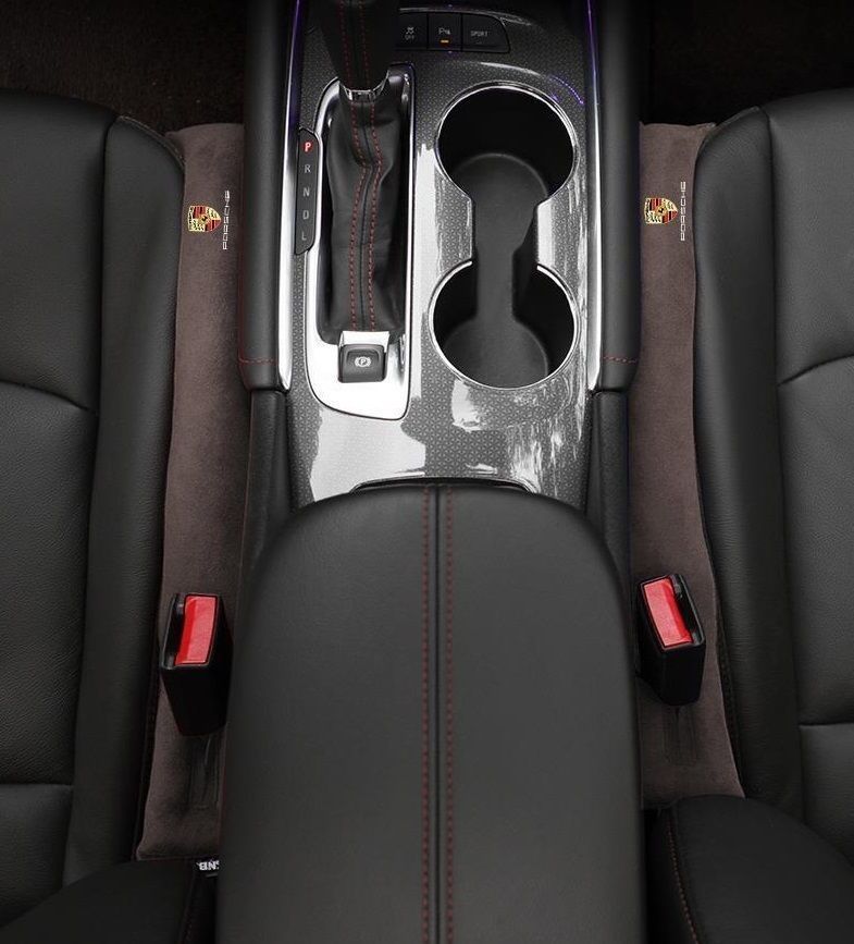 【新品未使用】ポルシェ PORSCHE シートコンソール サイドクッション 車用 隙間クッション 小物落下防止 スエード素材 2本セット ブラウン
