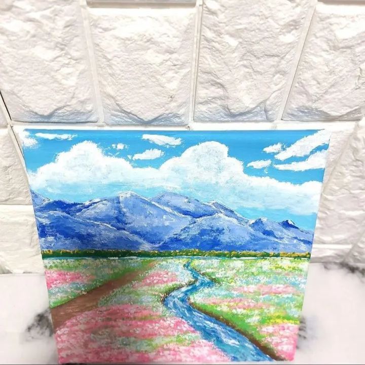 大自然 張りキャンバス アクリル画アート 25×25センチ 風景画