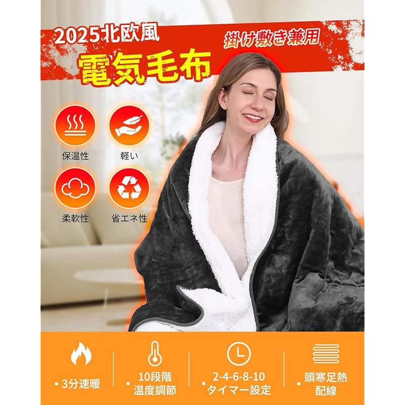 電気毛布 敷き 2025新登場-北欧風 フランネル素材-160×130cm大判サイズ 電気敷毛布 10段階温度調整 タイマー機能 電気ブランケット 厚手生地 均一加熱 速暖 電気ひざ掛け 過熱保護 洗える PSE認証済 加熱毛布 掛け敷き兼用 抗菌 防臭 0