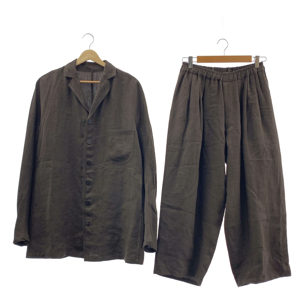 美品 JURGEN LEHL セットアップ プリーツパンツ ジャケット ブラウン 美品】 JURGEN LEHL / ヨーガンレール | リネン シングル