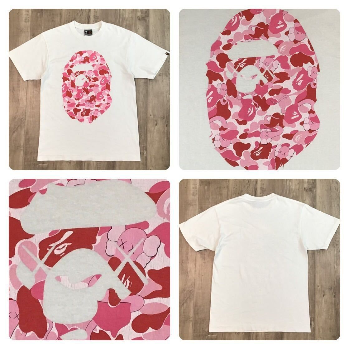 ★激レア★ KAWS × BAPE bendy ABC camo pink Big head Tシャツ Mサイズ カウズ a bathing ape  エイプ ベイプ アベイシングエイプ 迷彩