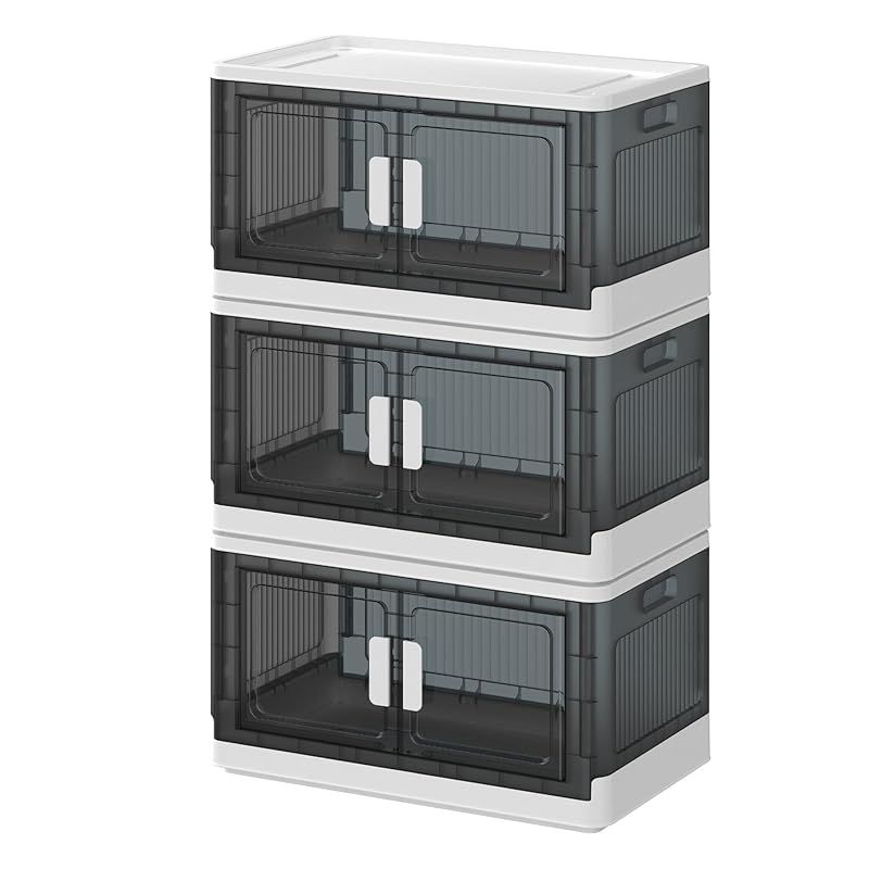 COOSOT 収納コンテナ 折りたたみ 左右開き式 大容量 収納ボックス 折り畳み 蓋付き 収納 衣類 布団 洋服 衣装 ケース 耐荷重 積み重ね キャスター付き 三個セット Mサイズ 48*31*90cm 1