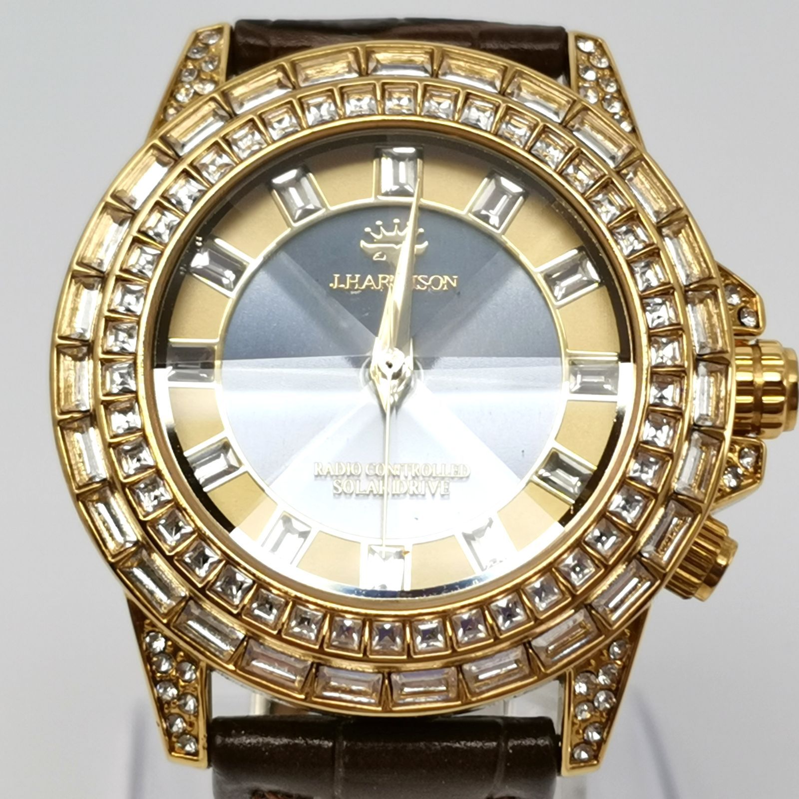 J.HARRISON シャイニングソーラー電波時計革ベルト ゴールド シャイニングソーラー電波時計革ベルト JH-097GB 送料無料