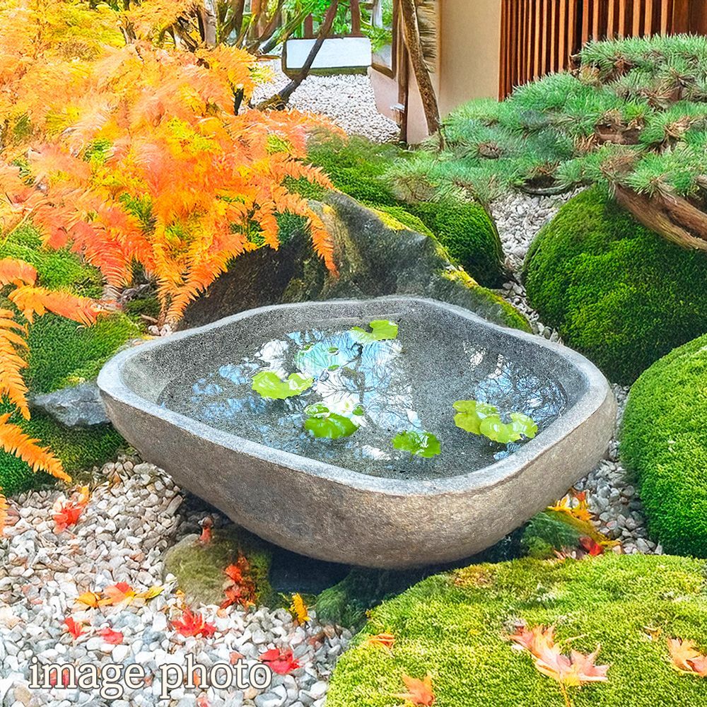 六角水鉢・蹲・茶庭】庭石・オブジェ・置物・ガーデニング・バードバス