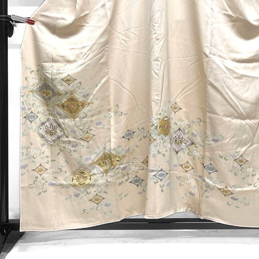 色留袖 金駒刺繍 菱 菊 桐の花 三つ紋 比翼付き 金彩 着物 053a