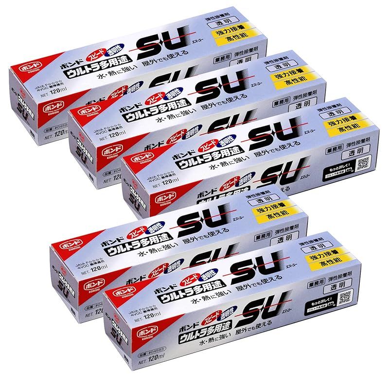 コニシ KONISHI ボンド ウルトラ多用途S U クリヤー 120ml 04593 5本入り 超強力接着剤 業務用 弾性接着 多用途 透明 強力接着 高性能 屋内 屋外 スピード 0