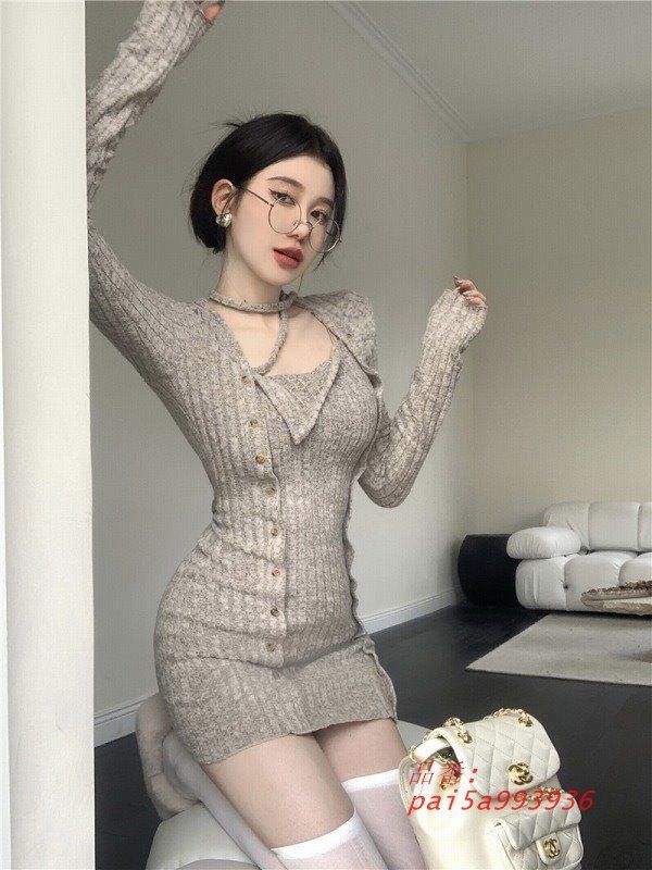 ニット長袖タイトミニワンピース韓国ギャルファッ pai5a993936
