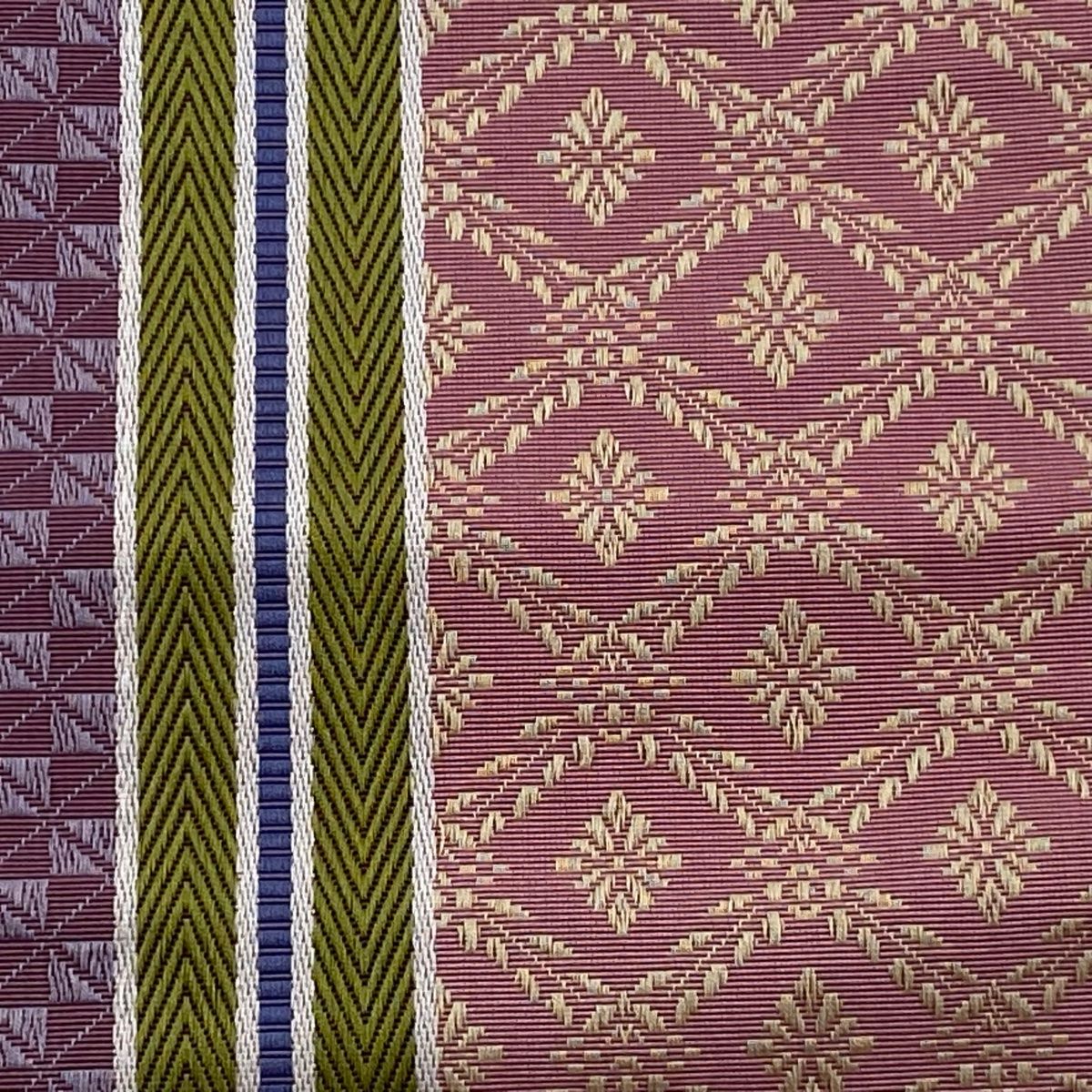 半幅帯 名品 証紙 本場博多織 縞 花菱 ピンク 正絹