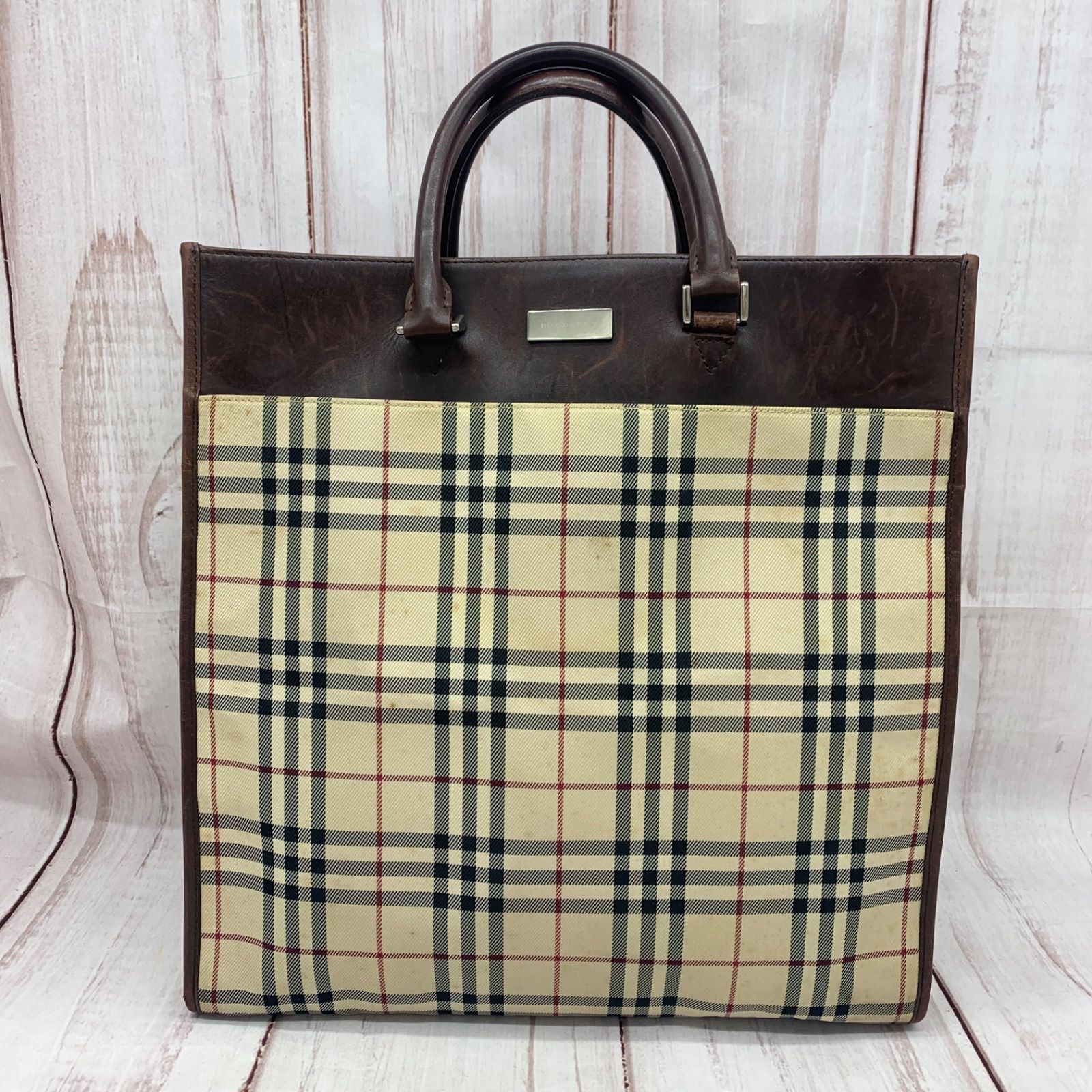 バーバリー ハンドバッグ レザー ブラウン ノバチェック FF241 BURBERRY バーバリー ノバチェック ハンドバッグ キャンバス