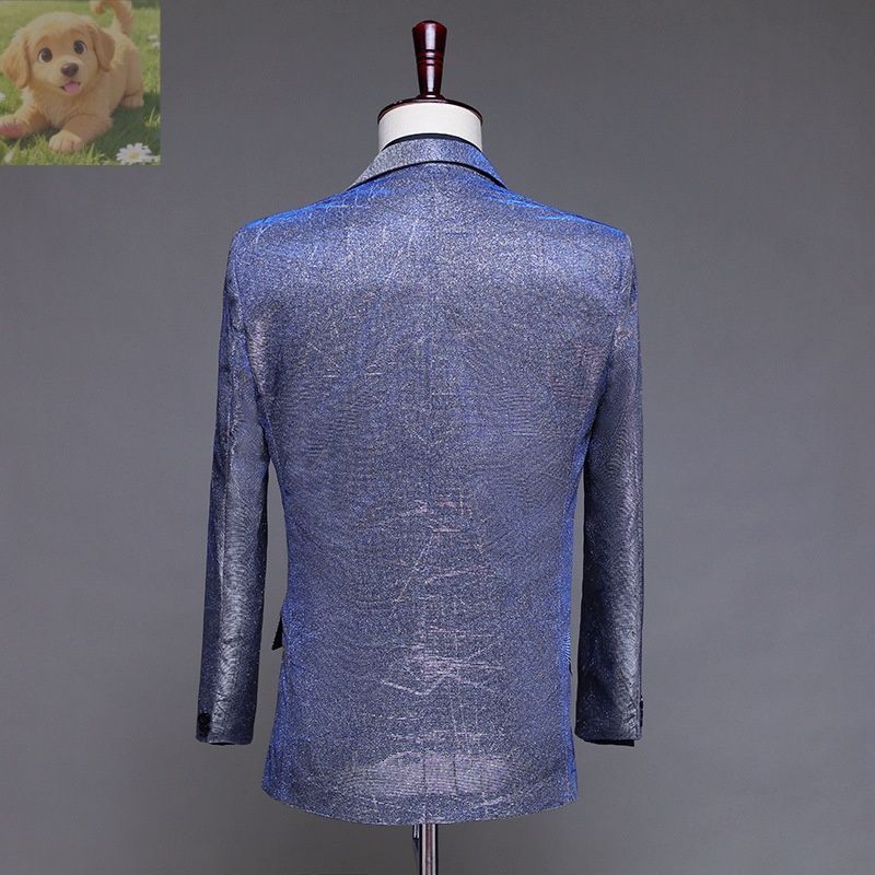 ブルー 青 ラメ入り ♥ メンズ スーツセット 3点 セットアップ 上着 ズボン ベスト S M L-XXL 舞台衣装司会宴会