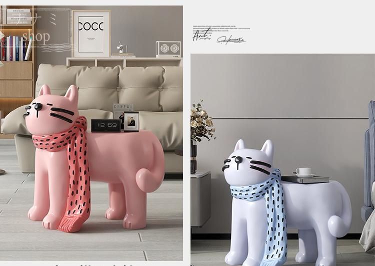 クリームスタイルの大きな猫のサイドテーブルフロアオーナメントホームアクセサリーポーチ装飾靴ベンチテレビキャビネットの隣の新築祝い