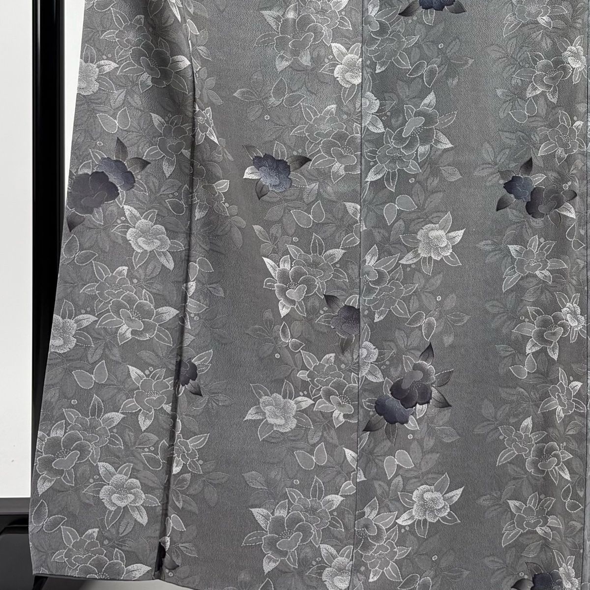 小紋 身丈166cm 裄丈68cm L 袷 草花 灰色 正絹