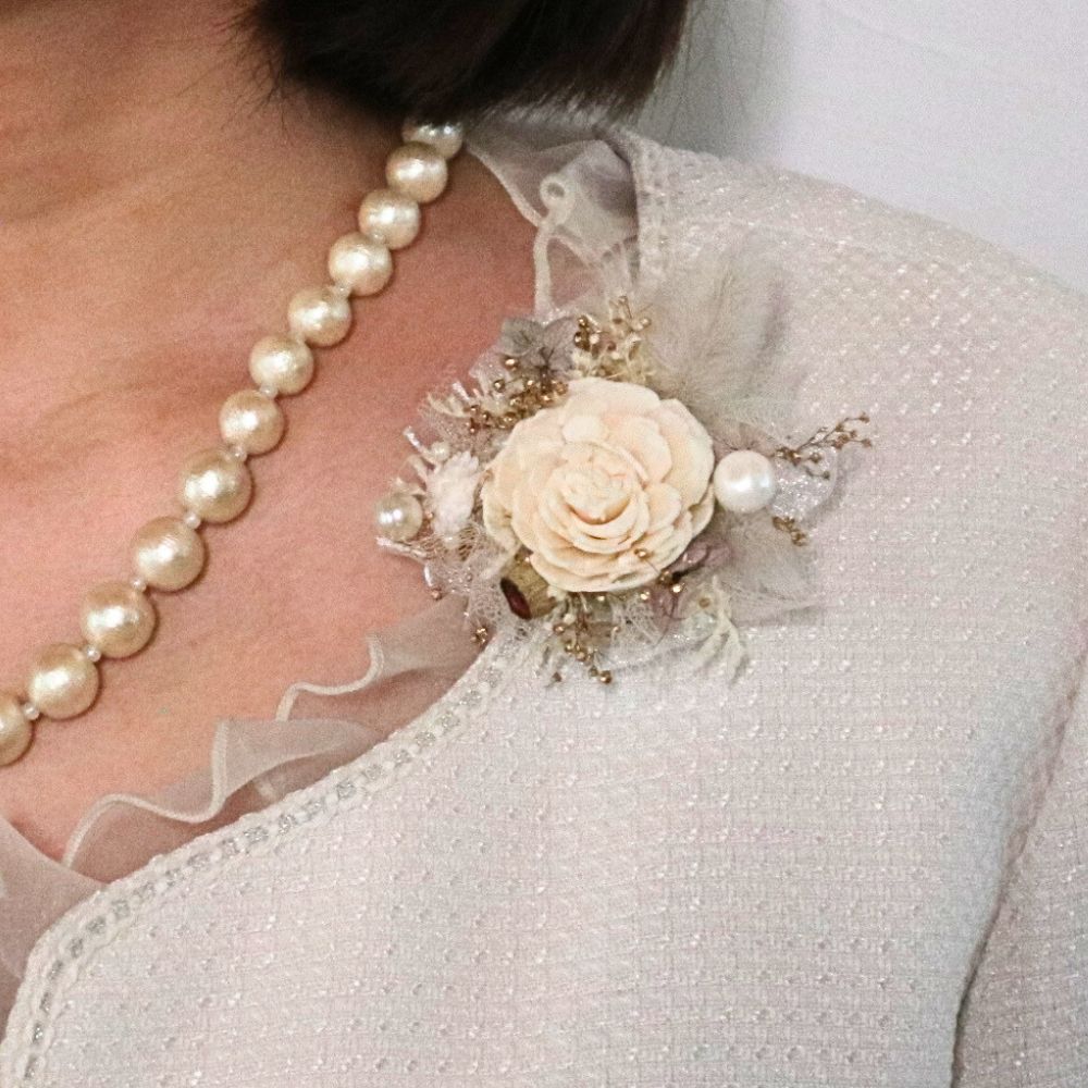ハンドメイド*チュール パール ゴールド ブローチ コサージュ ハンドメイド*チュール パール ゴールド ブローチ コサージュ