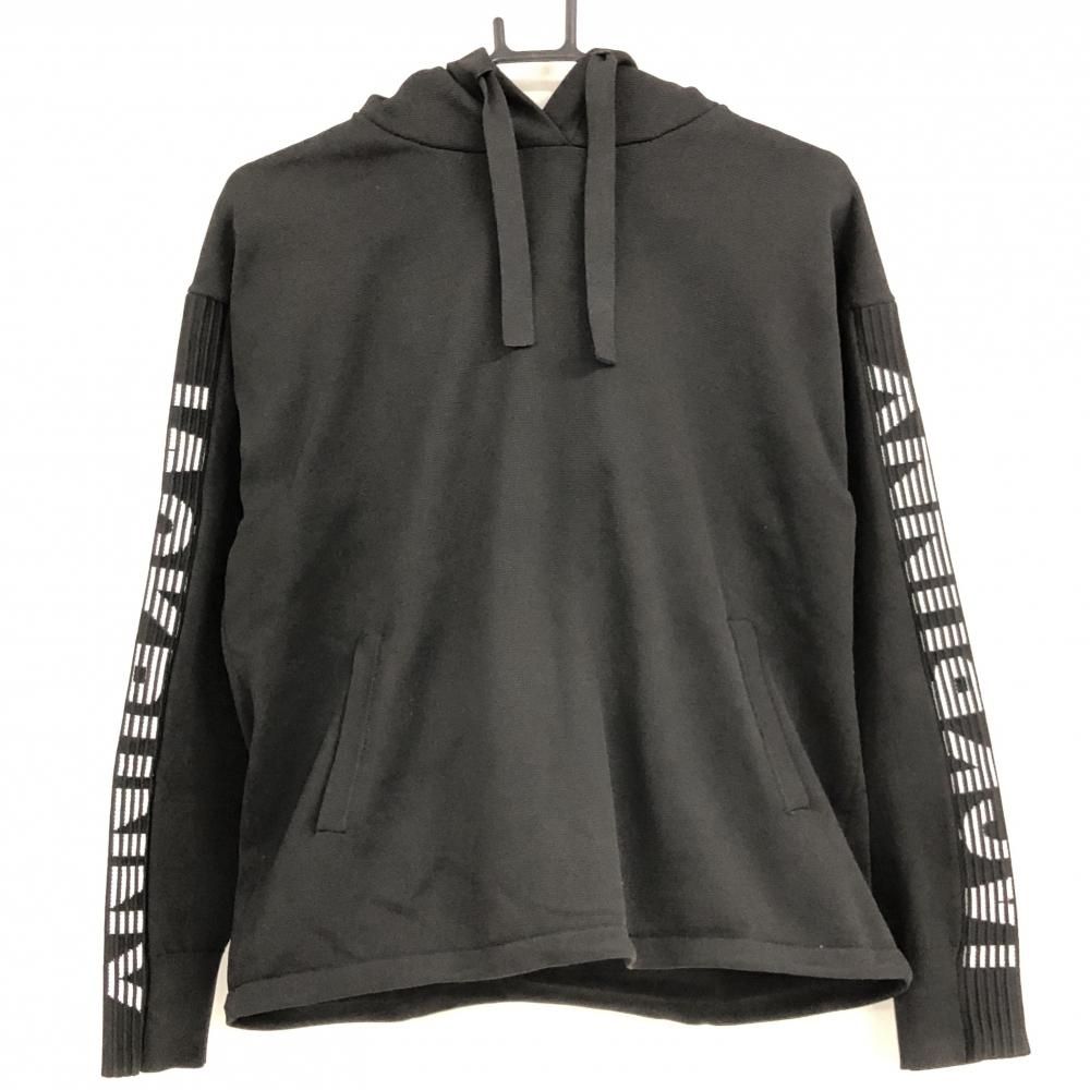 美品】ジャックバニー ニットパーカー 黒×白 袖ロゴ 裾ドロー 美品】ジャックバニー ニットパーカー 黒×白 袖ロゴ 裾ドロー