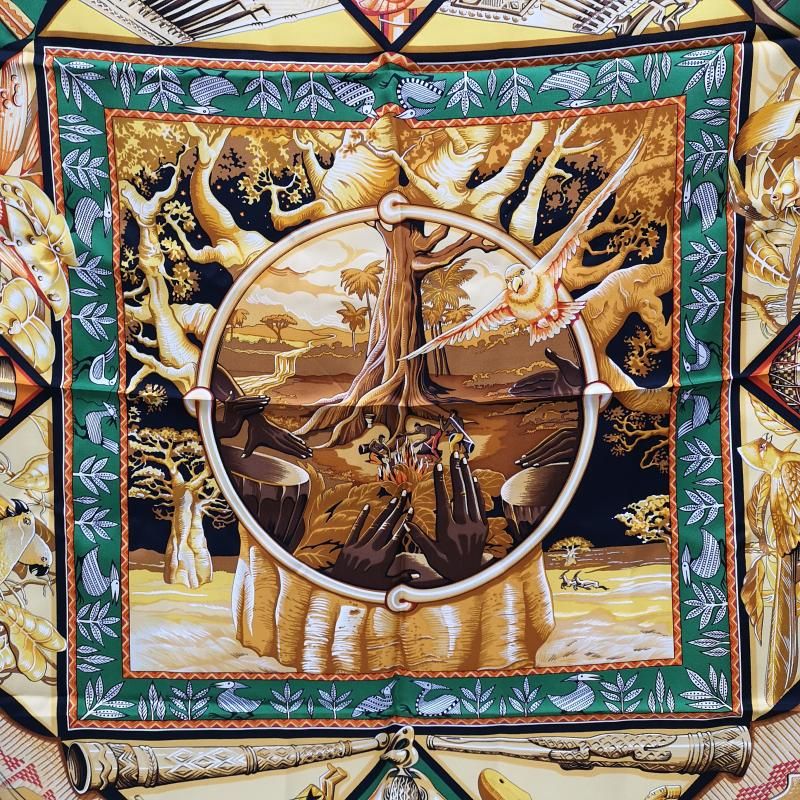 HERMES エルメス その他ファッション小物 スカーフ ポケットチーフ カレ90 AU SON DU TOM TOM タムタムの音に合わせて スカーフ シルク