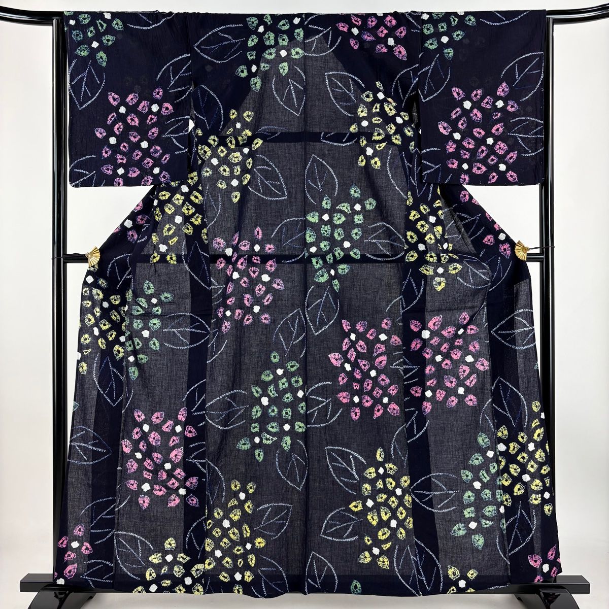 浴衣 身丈160.5cm 裄丈63.5cm S 絞り浴衣 紫陽花 濃紺 綿 名品