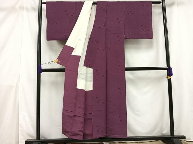 平和屋着物▽上質な紬 単衣 色無地 深紫色 正絹 逸品 AAAU6498iu