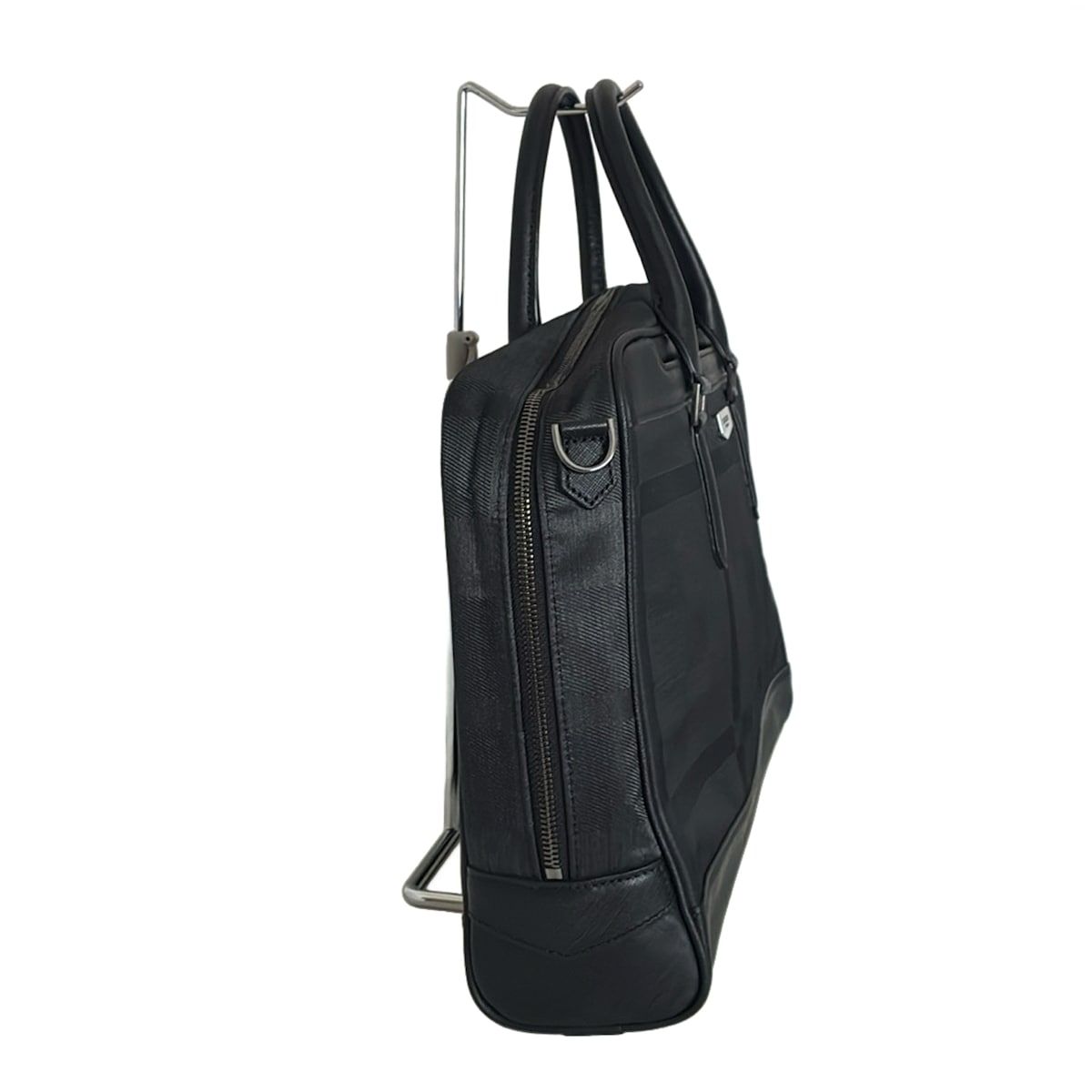 模範的な BLACK LABEL CRESTBRIDGE ブラックレーベルクレストブリッジ ビジネスバッグ - 黒×グレー チェック柄|本体ロックなし レザー